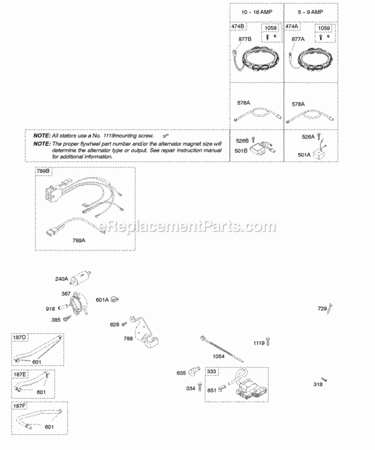 Alternators Fuel Supply Ignition Diagram and Parts List for 446677-0125-B1  Briggs and Stratton Engine